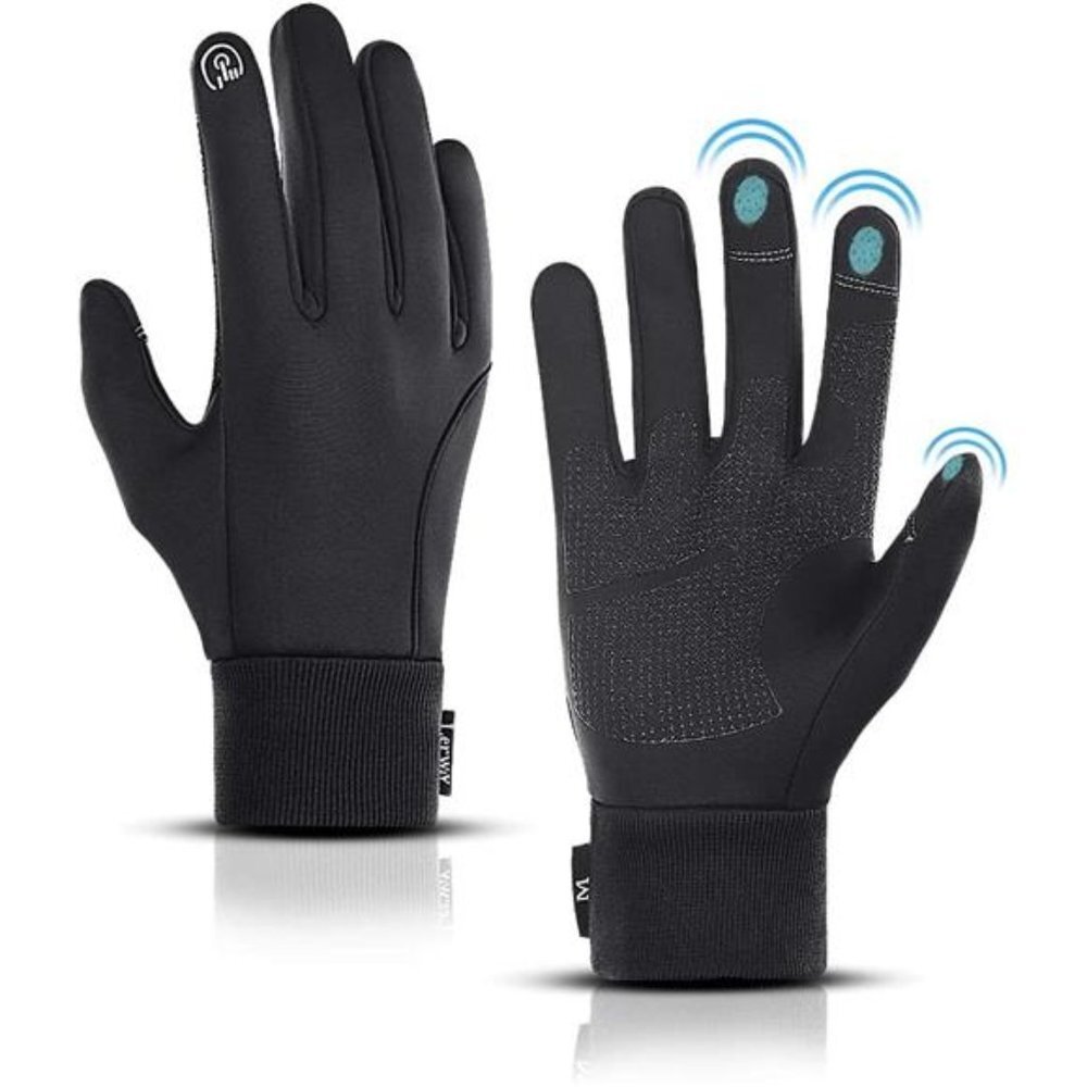 Winter Warm Gloves, Thermal Black Warm Gloves for Men - Black